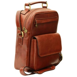 Borsa a tracolla con tasca frontale. Marrone - Img 2