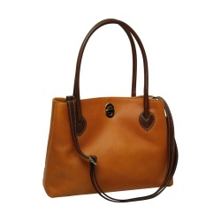 BORSA DA DONNA A DUE MANICI BICOLORE IN PELLE PIENO FIORE-GIALLO OCRA - Img 4