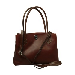 BORSA DA DONNA A DUE MANICI BICOLORE IN PELLE PIENO FIORE-TEAK - Img 4