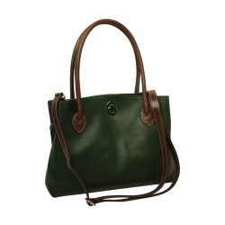 BORSA DA DONNA A DUE MANICI BICOLORE IN PELLE PIENO FIORE-VERDE - Img 4