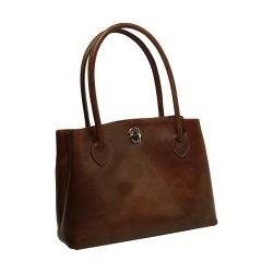 BORSA DA DONNA A DUE MANICI IN PELLE PIENO FIORE-MARRONE