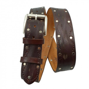 CINTURA UOMO 4 CM IN CUOIO ABRASIVATO CON BORCHIE ORIONE BELTS ARTIGIANALE MADE IN ITALY - Img 7