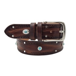 CINTURA UOMO 4 CM IN CUOIO DI TORO RICAMATO SANTORINI ORIONE BELTS ARTIGIANALE MADE IN ITALY
