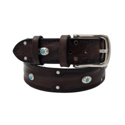 CINTURA UOMO 4 CM IN CUOIO DI TORO RICAMATO SANTORINI ORIONE BELTS ARTIGIANALE MADE IN ITALY