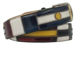 CINTURA UOMO 4 CM PATCHWORK ORIONE BELTS BANDIERE MONDO IN PELLE ANTICATA ARTIGIANALE MADE IN ITALY - Img 3