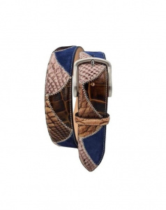 CINTURA UOMO 4 CM PATCHWORK ORIONE BELTS IN PELLE STAMPA PITONE-COCCODRILLO E CAMOSCIO ARTIGIANALE MADE IN ITALY - Img 2