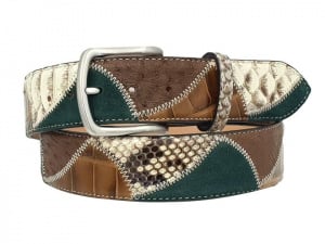 CINTURA UOMO 4 CM PATCHWORK ORIONE BELTS IN PITONE-STRUZZO-CAMOSCIO ARTIGIANALE MADE IN ITALY