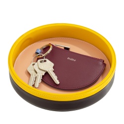 DUDU Svuotatasche da Ingresso Rotondo in Pelle, Vassoio Piccolo da 16cm Multicolore di Design, Oggetto Decorativo di Casa - Img 3