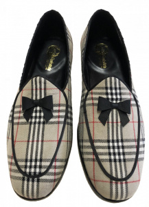 MOCASSINI UOMO IN TESSUTO SCOZZESE CON FIOCCO GAROFALO GIANBATTISTA ARTIGIANALI MADE IN ITALY