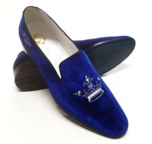 PANTOFOLE UOMO CHIUSE IN VELLUTO PERSONALIZZABILI CON RICAMO CORONA GAROFALO GIANBATTISTA ARTIGIANALI MADE IN ITALY - Img 4