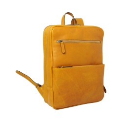 Zaino in pelle con fascia per trolley-Giallo Ocra