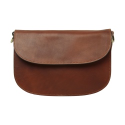 Borsa a tracolla due fianchi in vitello pieno fiore-Teak