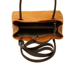 BORSA DA DONNA A DUE MANICI BICOLORE IN PELLE PIENO FIORE-GIALLO OCRA - Img 6