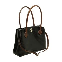BORSA DA DONNA A DUE MANICI BICOLORE IN PELLE PIENO FIORE-NERO - Img 5