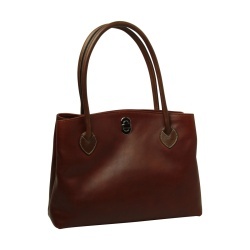 BORSA DA DONNA A DUE MANICI BICOLORE IN PELLE PIENO FIORE-TEAK