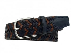 CINTURA UOMO 3,5 CM ELASTICA BICOLORE INTRECCIATA IN CUOIO ORIONE BELTS ARTIGIANALE MADE IN ITALY