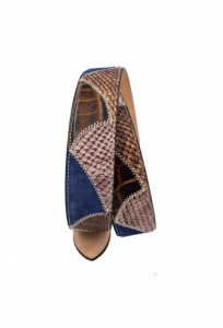 CINTURA UOMO 4 CM PATCHWORK ORIONE BELTS IN PELLE STAMPA PITONE-COCCODRILLO E CAMOSCIO ARTIGIANALE MADE IN ITALY - Img 3
