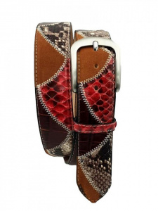 CINTURA UOMO 4 CM PATCHWORK ORIONE BELTS IN PITONE E PELLE ARTIGIANALE MADE IN ITALY - Img 2