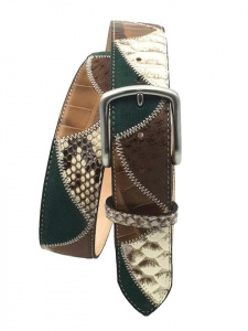 CINTURA UOMO 4 CM PATCHWORK ORIONE BELTS IN PITONE-STRUZZO-CAMOSCIO ARTIGIANALE MADE IN ITALY - Img 2