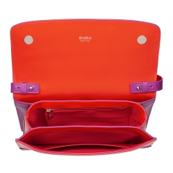 DUDU Borsa Tracolla Donna in Pelle Made in Italy Grande Design Rigida Elegante con Patta, a 3 Scomparti - Img 6