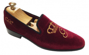 PANTOFOLE LUSSO CHIUSE IN VELLUTO PERSONALIZZABILI CON RICAMO CORONA GAROFALO GIANBATTISTA ARTIGIANALI MADE IN ITALY - Img 3