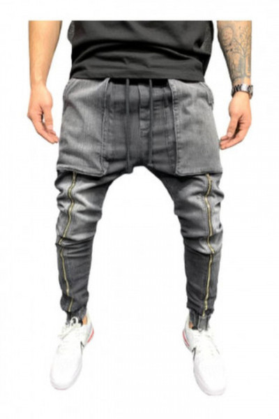 Blugi cu tur Long Zipper grey B5606