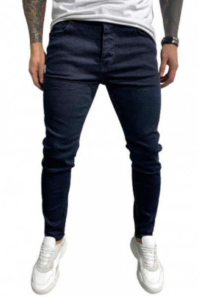 Blugi indigo, croiala slim, culoare indigo uni, 5 buzunare