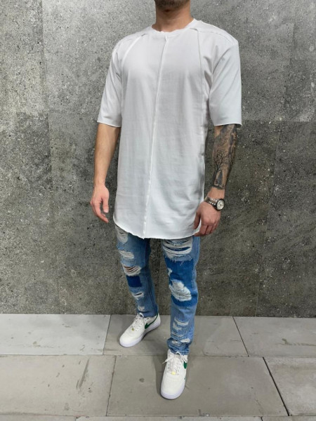 Tricou long fashion off white blk-003