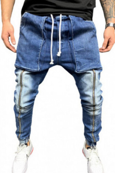 Blugi cu tur Long Zipper blue cod B5605