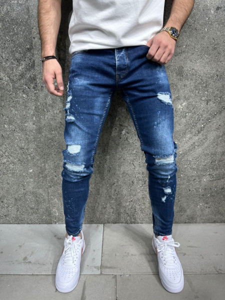 Blugi batal slim fit cu rupturi B7923