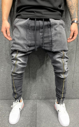 Blugi cu tur Long Zipper grey B5606