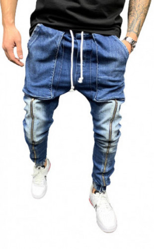 Blugi cu tur Long Zipper blue cod B5605