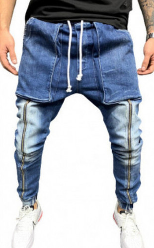 Blugi cu tur Long Zipper blue cod B5605