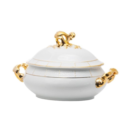 MENUET decor AUR Supiera cu capac portelan Bohemia 2200 ml