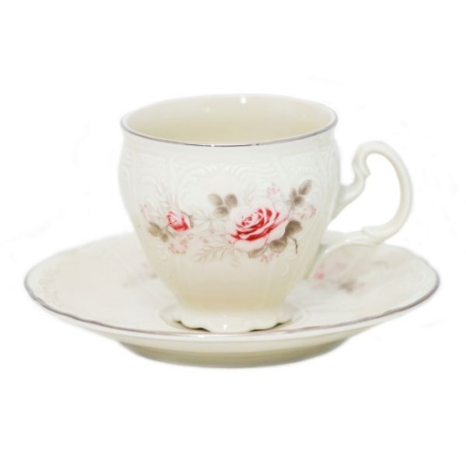BERNADOTTE ROSE Serviciu cafea portelan Bohemia cu decor trandafiri 6 persoane 140 ml