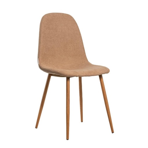HELSINKI Scaun dining stofa bej – picioare metalice aspect lemn
