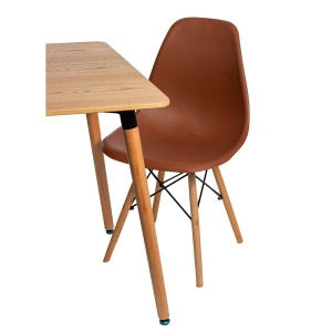 ALBORG Scaun bucatarie/dining plastic bej terracotta – picioare lemn si cadru metalic negru - Img 5