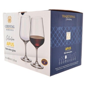 APUS Set 6 pahare sticla cristalina Bohemia vin rosu 450 ml - Img 7