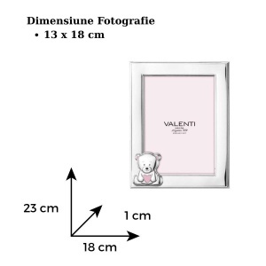Rama foto Argint Bebe 13x18 cm Ursuleti Inimioara Roz (73182-4LRA)