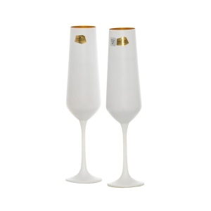 SANDRA ALB MAT (interior auriu metalic) Set 6 pahare sticla cristalina sampanie 200 ml - Img 2