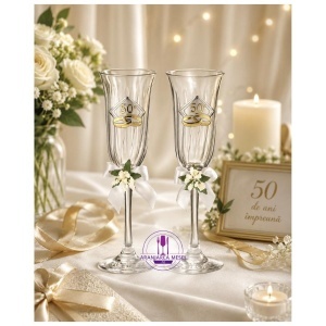Set 2 pahare sampanie - cadou aniversare 50 Ani Casatorie