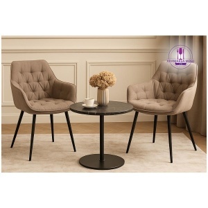 LIMOGES DemiFotoliu dining stofa bej – picioare metalice negre - Img 12