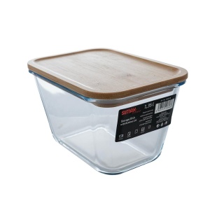 Vas termorezistent rectangular cu capac bambus 1.35 L - Img 2