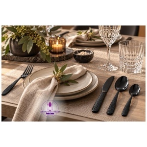 VENUS Tacamuri inox 18-0 NEGRU  (Set 4 persoane - 16 piese)  (B1410-16-BK)