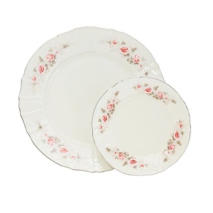 BERNADOTTE ROSE Serviciu tort portelan Bohemia cu decor trandafiri 7 piese - Img 1