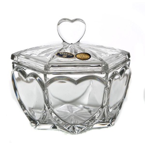 Bomboniera / Cutie bijuterii cristal Bohemia decor "Inimioare" 13 cm - Img 2