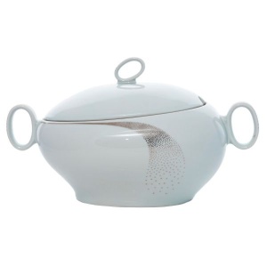 FUTURE PLATINUM Supiera cu capac portelan Bohemia cu decor platina 2700 ml - Img 1