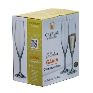 GAVIA - Pahare sampanie flute sticla cristalina Bohemia 220 ml (set 6 pahare) (91L-1SI97-220) - CUTIE