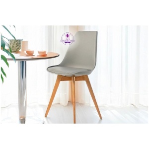 GOTLAND Scaun bucatarie/dining plastic gri – picioare lemn, sezut piele ecologica