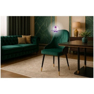 TREVISO Scaun dining catifea verde/gri – picioare metalice negre/aurii - Img 9